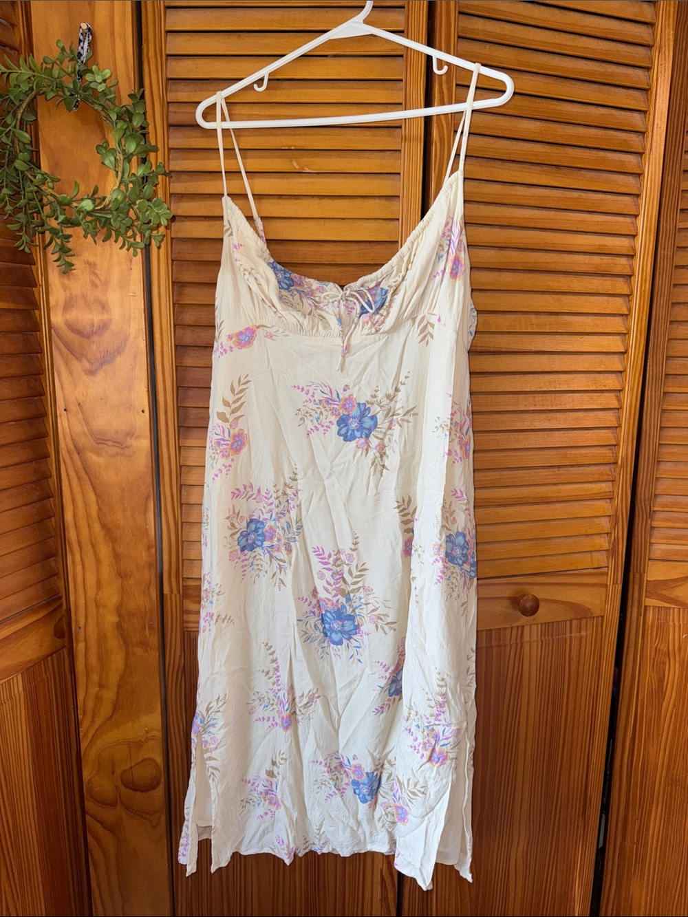 Cream white Floral Slip Dress with Blue & Pink Bouquet Print Lucky Brand size L